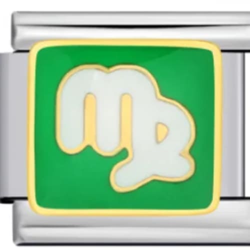 Charm Italiano Signo Virgo Esmalte Verde Plateado