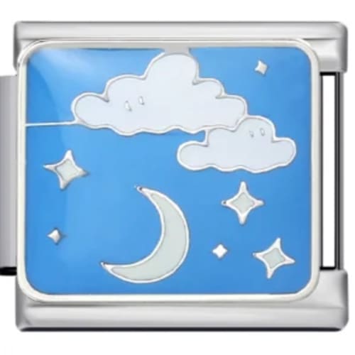 Charm Italiano Luna y Nubes Azul Plateado