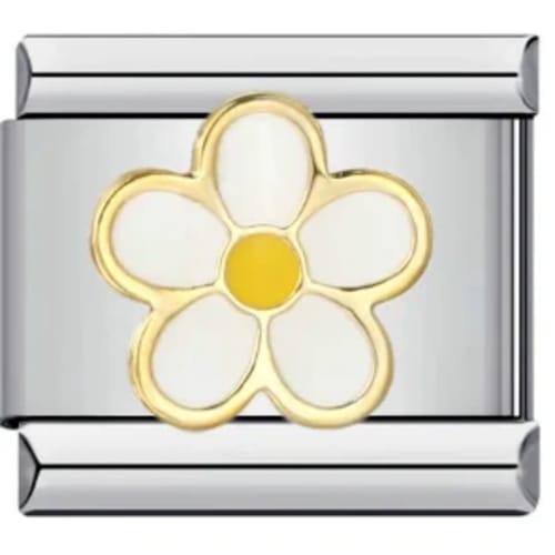 Charm Italiano Flor Blanca y Amarilla Plateado