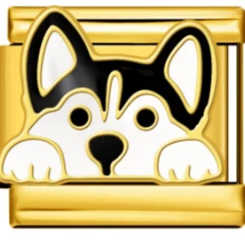 Charm Italiano Husky Blanco y Negro Dorado