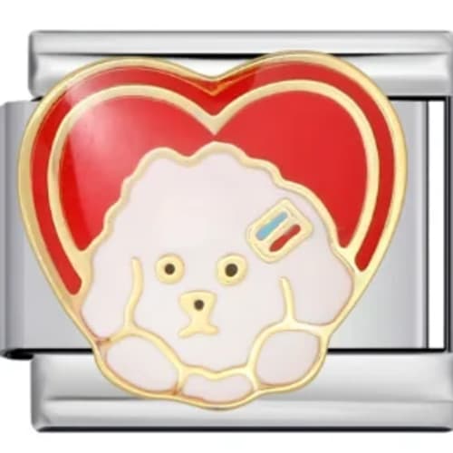 Charm Italiano Perrito Corazón Rojo Plateado