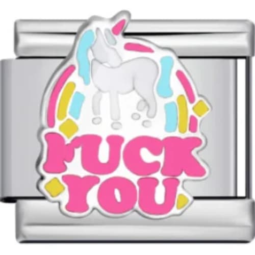 Charm Italiano Unicornio FUCK YOU Esmaltado Plateado