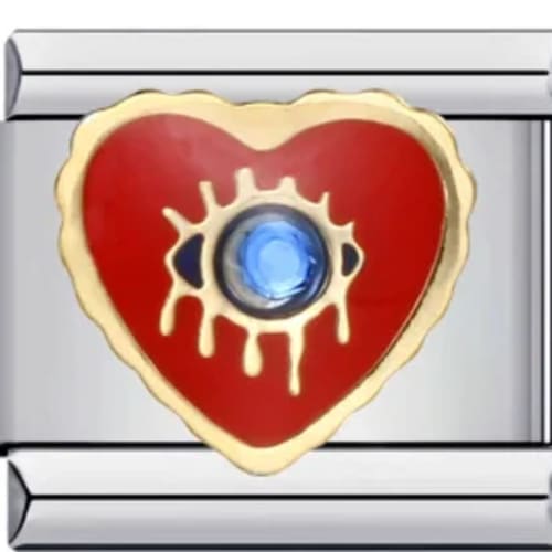 Charm Italiano Corazón Rojo Ojo Turco Plateado