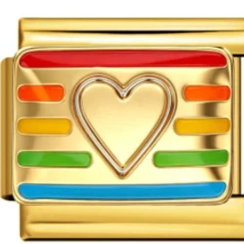 Charm Italiano Corazón Arcoíris Dorado