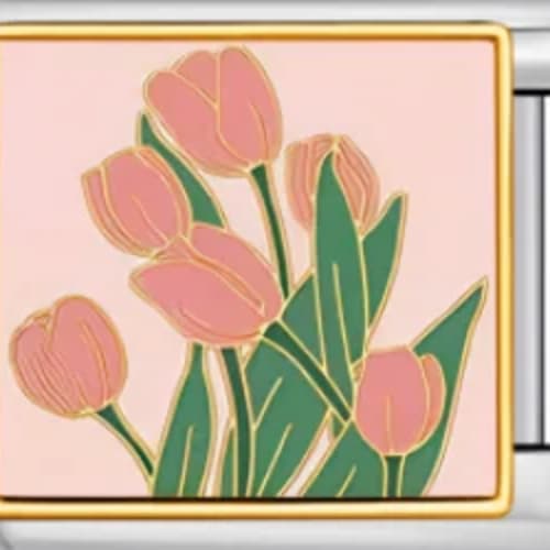 Charm Italiano Tulipanes Rosas Plateado