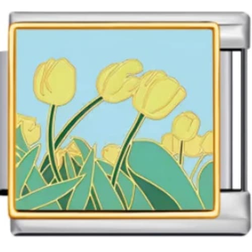 Charm Italiano Tulipanes Amarillos Plateado
