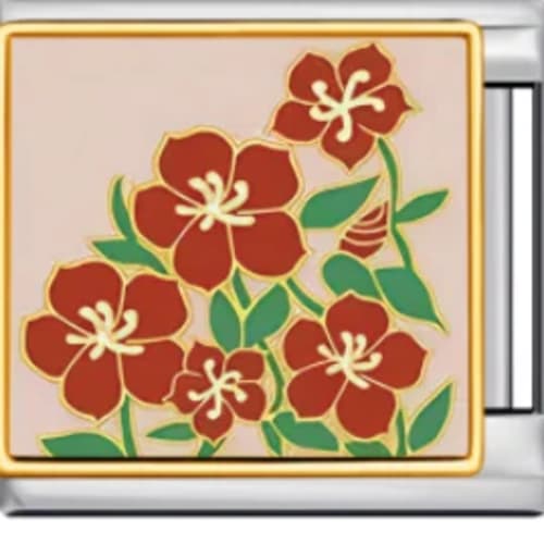 Charm Italiano Flores Rojas Plateado