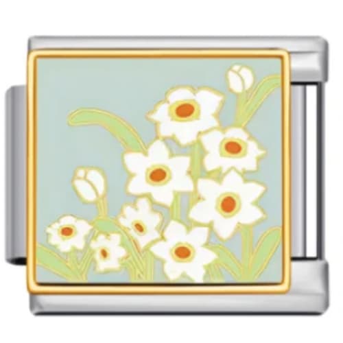 Charm Italiano Flores Blancas Esmaltadas Plateado