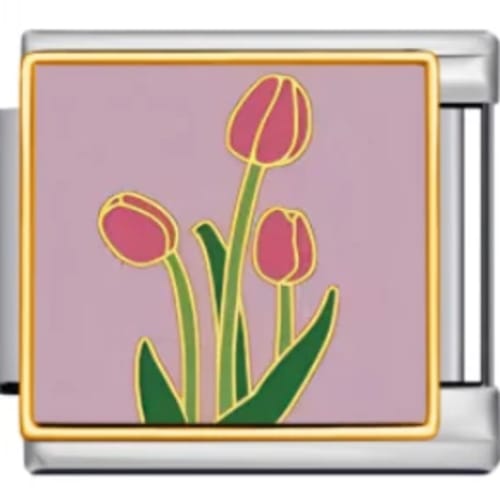 Charm Italiano Tulipanes Rosa Plateado