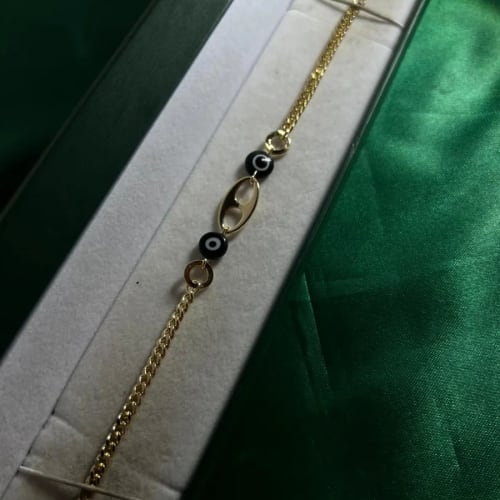Pulsera Eslabones con Ojos Protectores Chapa de Oro 18k