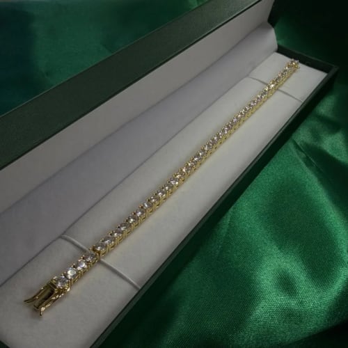 Pulsera Estilo Tennis de Piedra en Chapa de Oro 18k