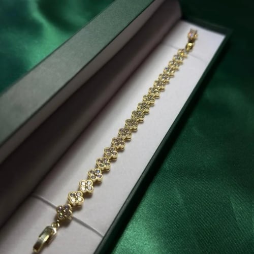 Pulsera Cadena de Flores Brillantes Chapa de Oro 18k