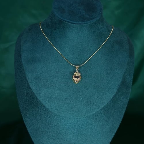 Collar Sagrado Corazón Biselado en Chapa de Oro 18k