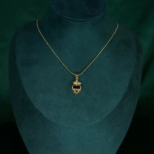 Collar Sagrado Corazón Biselado en Chapa de Oro 18k