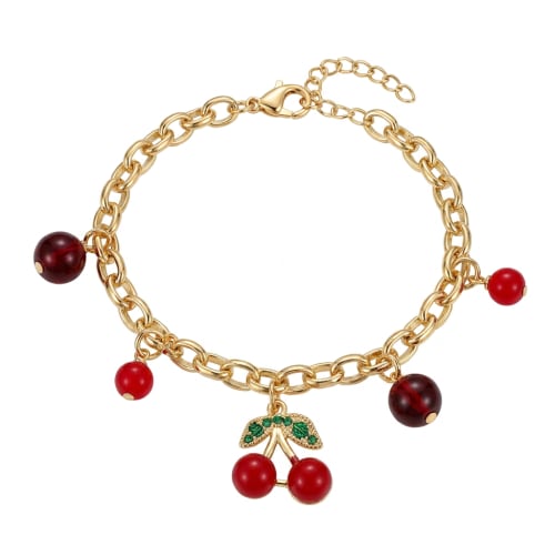 Pulsera Doble de Cerezas en Chapa de Oro 18k
