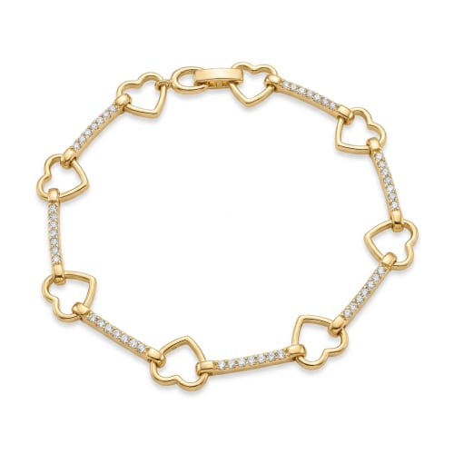Pulsera Eslabon de Piedras y Corazon en Chapa de Oro 18k