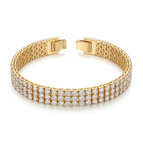 Pulsera Triple Línea con Circonias en Chapa de Oro 18k