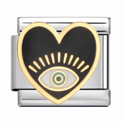 Charm Italiano Corazón Ojo Esmaltado Negro Dorado