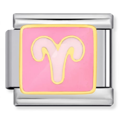 Charm Italiano Signo Aries Rosa Plateado