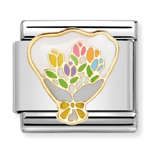 Charm Italiano Ramo de Flores Multicolor Plateado