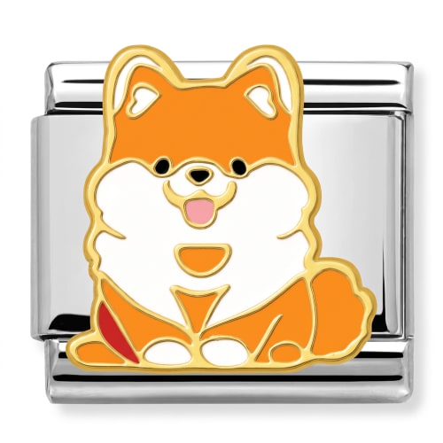 Charm Italiano Perrito Pomerania Esmaltado Plateado