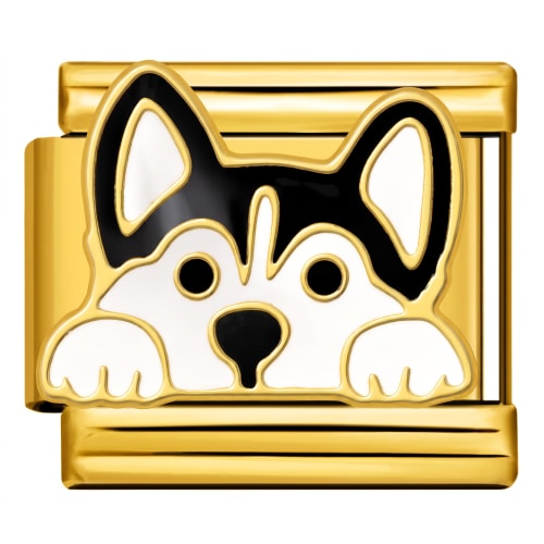 Charm Italiano Husky Blanco y Negro Dorado