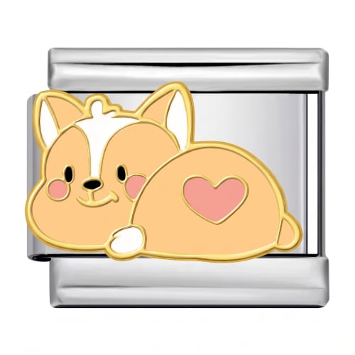Charm Italiano Corgi con Corazón Rosa Plateado