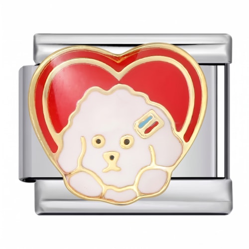 Charm Italiano Perrito Corazón Rojo Plateado