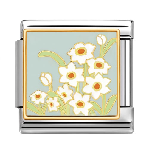 Charm Italiano Flores Blancas Esmaltadas Plateado
