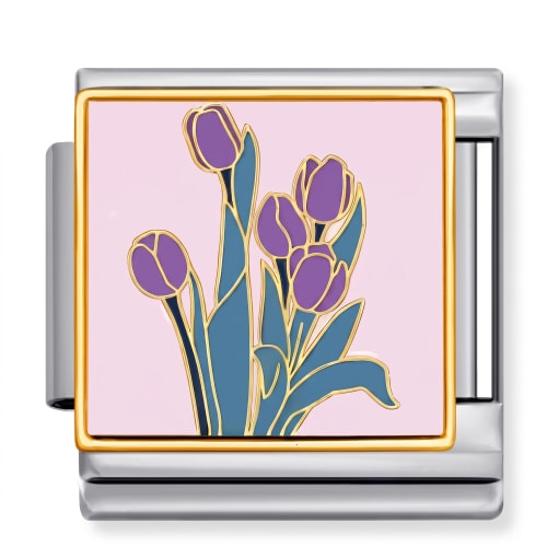 Charm Italiano Tulipanes Morados Plateado