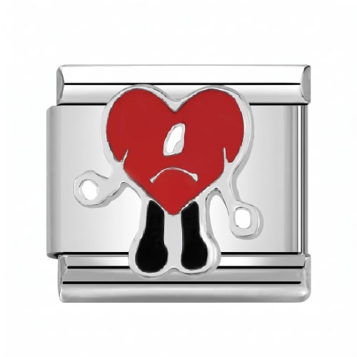 Charm Italiano Corazón Triste Rojo Plateado