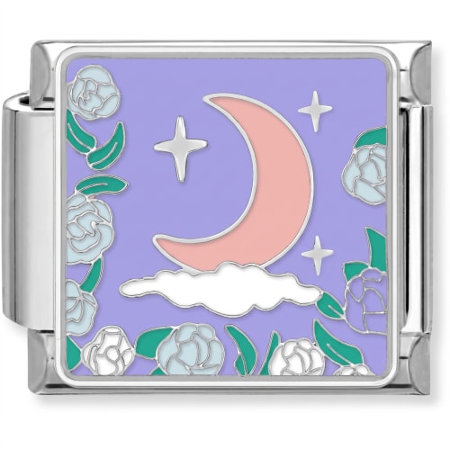 Charm Italiano Luna y Nubes Esmaltadas Plateado