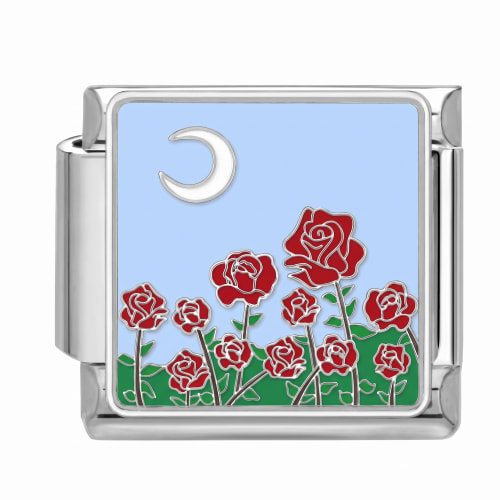 Charm Italiano Rosas y Luna Plateado