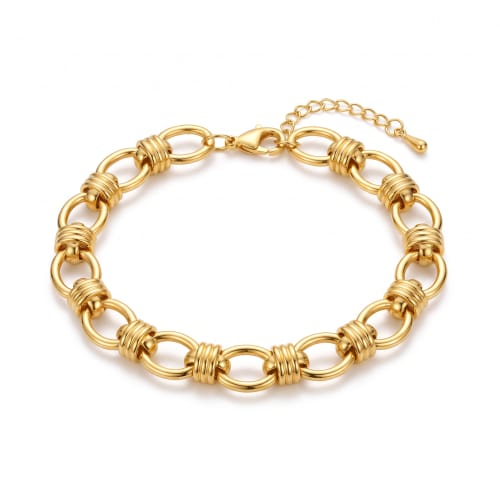 Pulsera de Eslabones Ovalados Intercalados Chapa de Oro 18k