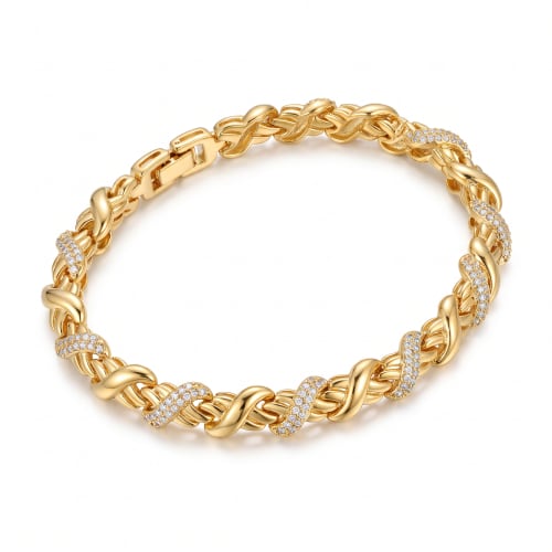 Pulsera Eslabones Trenzados Dorados en Chapa de Oro 18k
