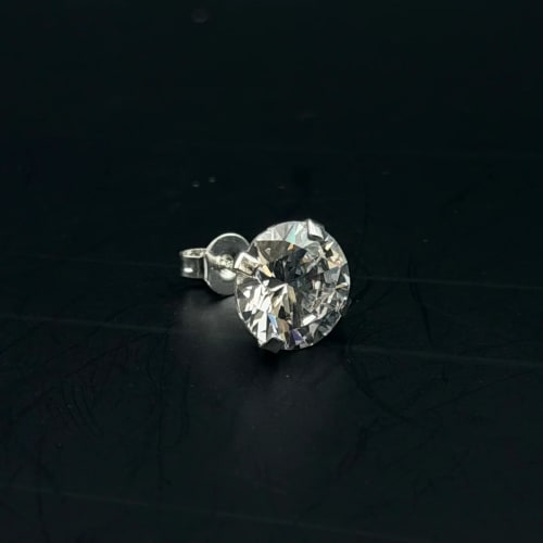 Broquel Zirconia blanca circula 8mm de plata .925