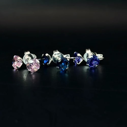 Broquel Zirconia de color redonda 5 mm de plata .925