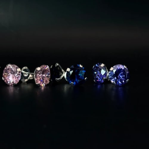Broquel Zirconia de color redonda 8mm de plata .925