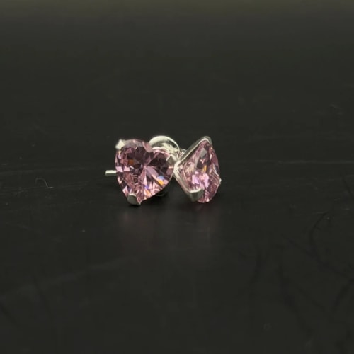 Broquel Zirconia de color corazon 7mm de plata .925