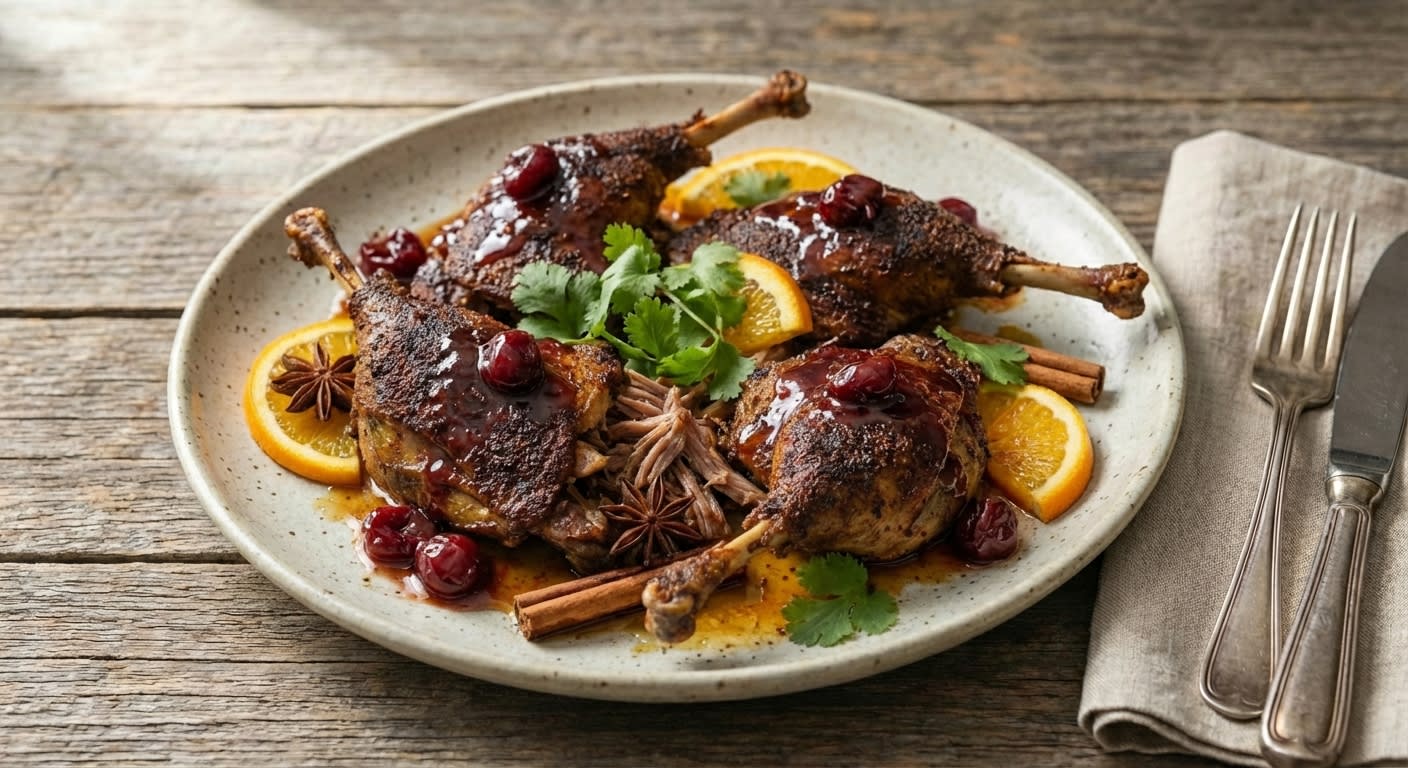 Ancho-Crusted Duck Carnitas with Cherry-Chipotle Gastrique