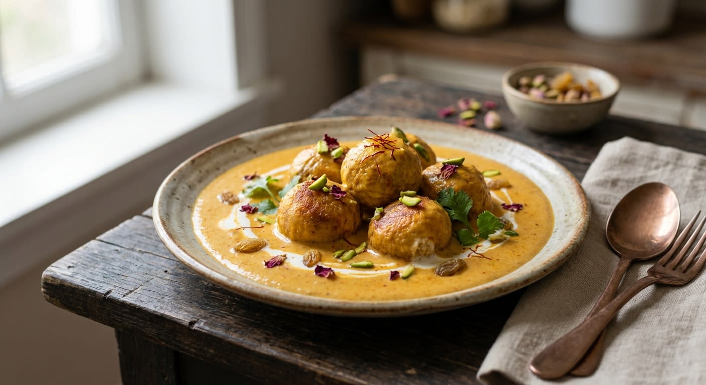 Kashmiri Shahi Paneer Kofta in Saffron-Cashew Velvet