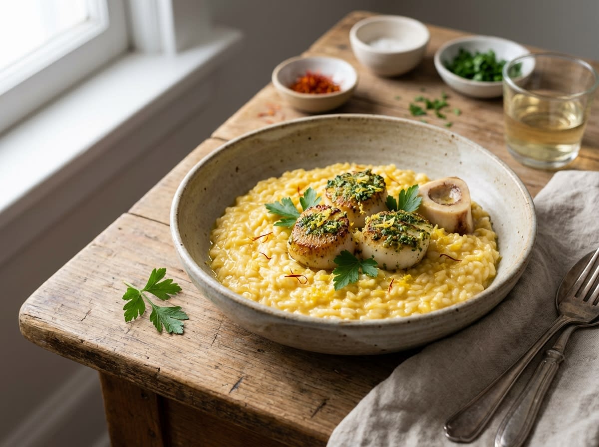 Risotto d'Oro with Gremolata-Crusted Scallops