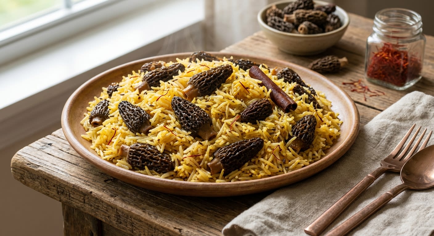 Saffron-Infused Himalayan Morel (Guchhi) Pulao