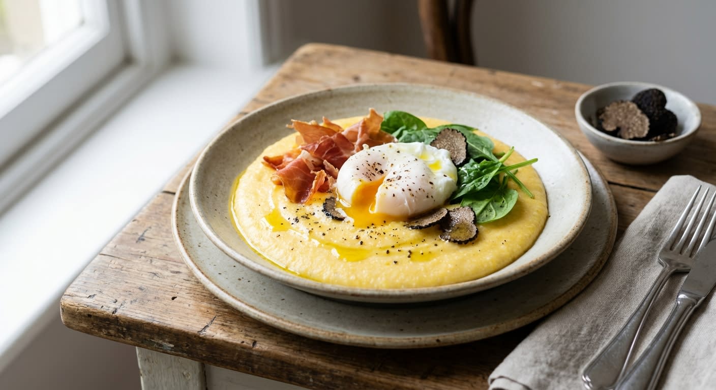 Truffled Polenta Florentine with Crispy Prosciutto & Slow-Poached Egg