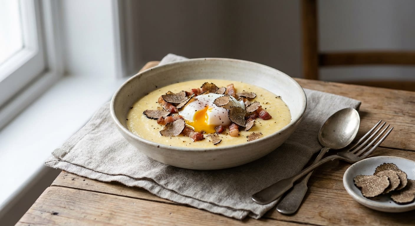 Truffled Polenta ‘Vellutata’ with Guanciale and 63-Degree Egg