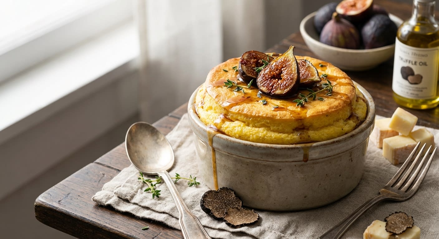 Truffled Taleggio Polenta Soufflé with Honey-Balsamic Figs