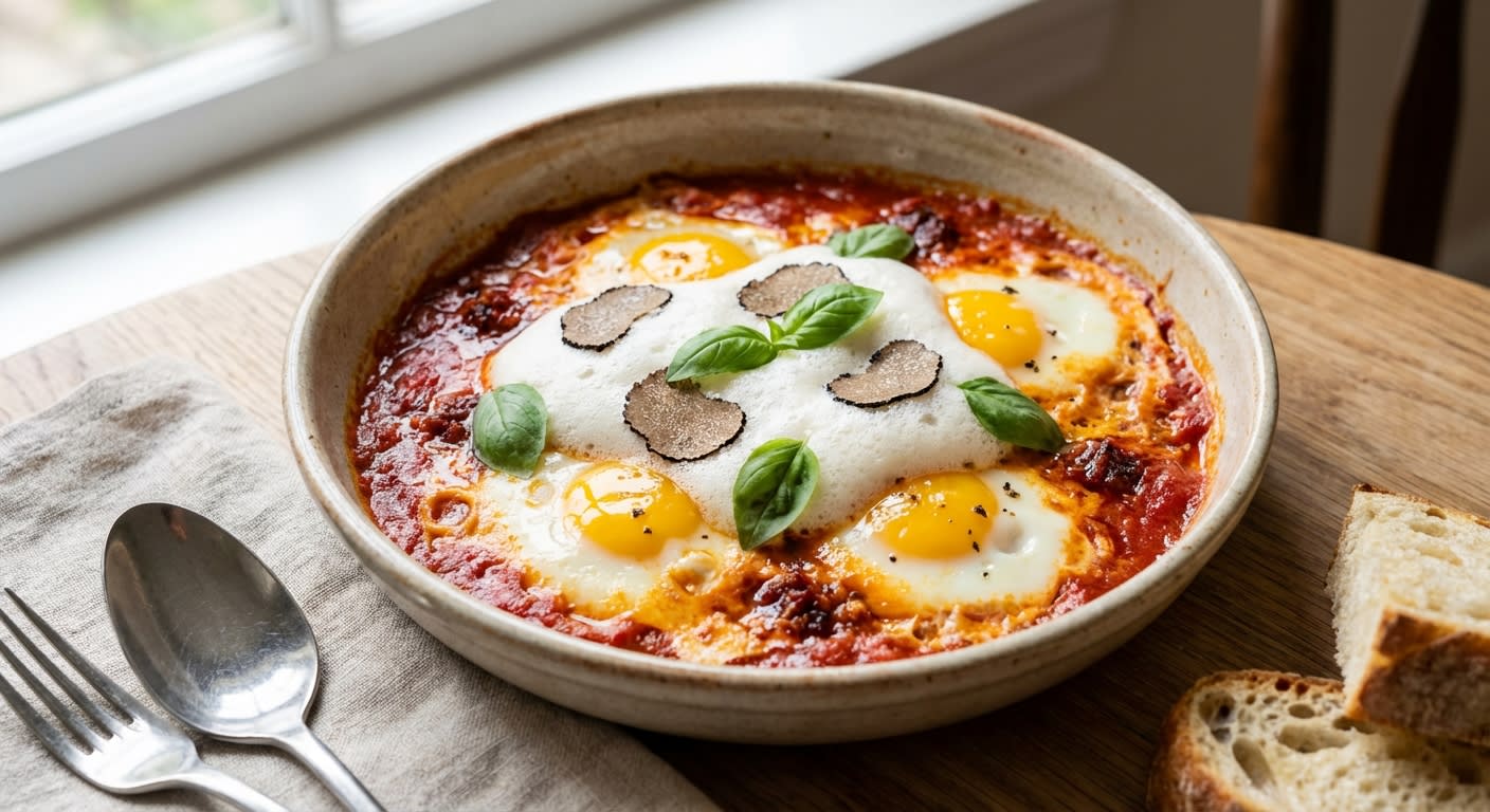 Truffled Uova in Purgatorio with Nduja and Burrata Foam