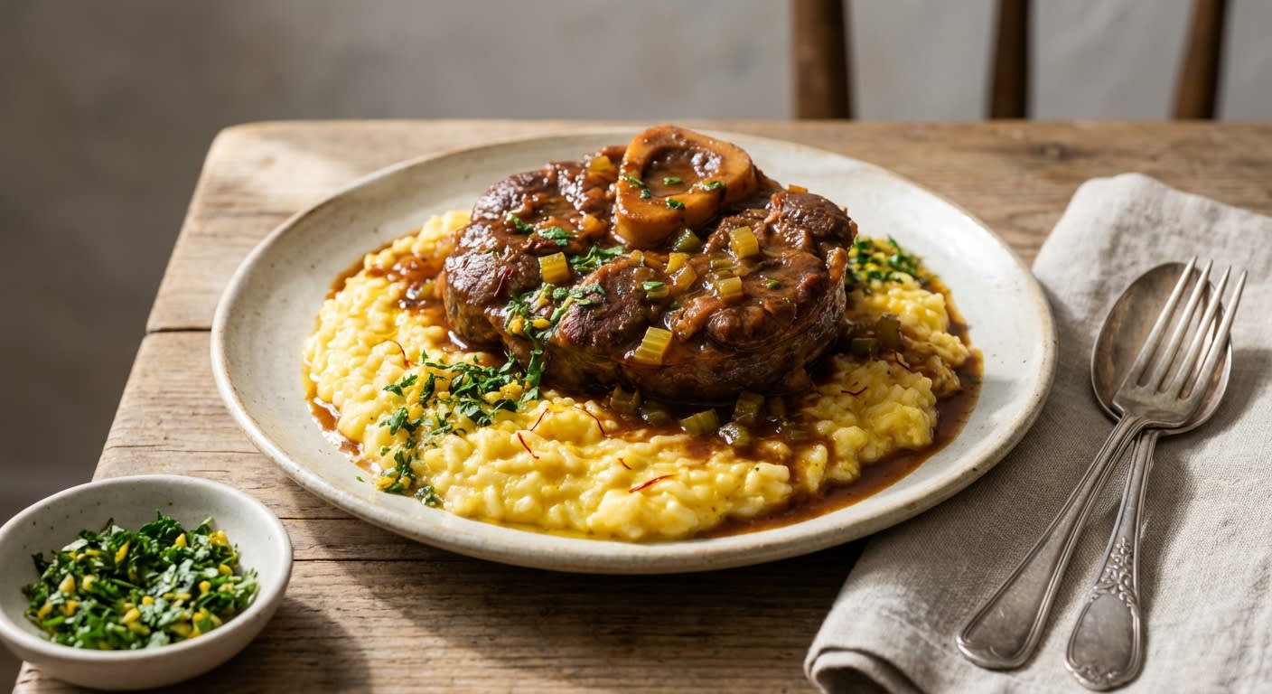 Venetian Braised Osso Buco with Saffron-Infused Cauliflower Risotto