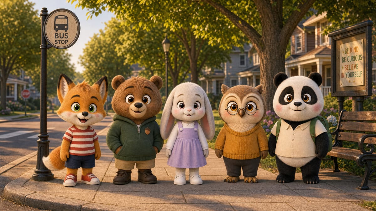 First Day - Bao and his friends at the bus stop