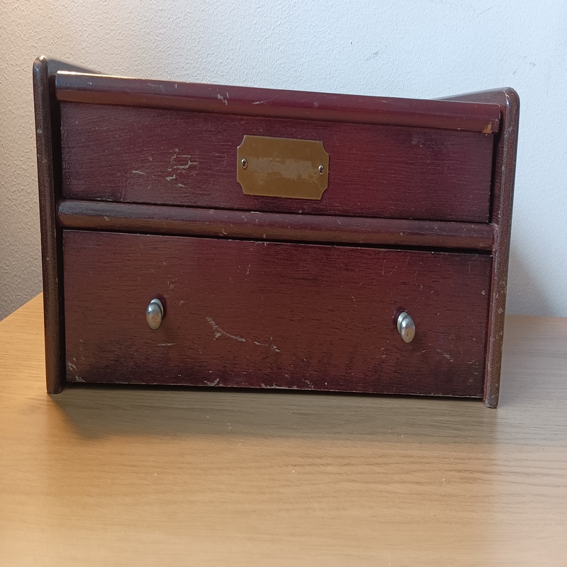 Swigart Watch Repair Parts Cabinet | 2 Drawer Faux Woodgrain | VGUC